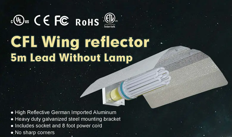 
CFL wing aluminium light reflector and lead without lamp for hydroponics CFL Reflective Hood 