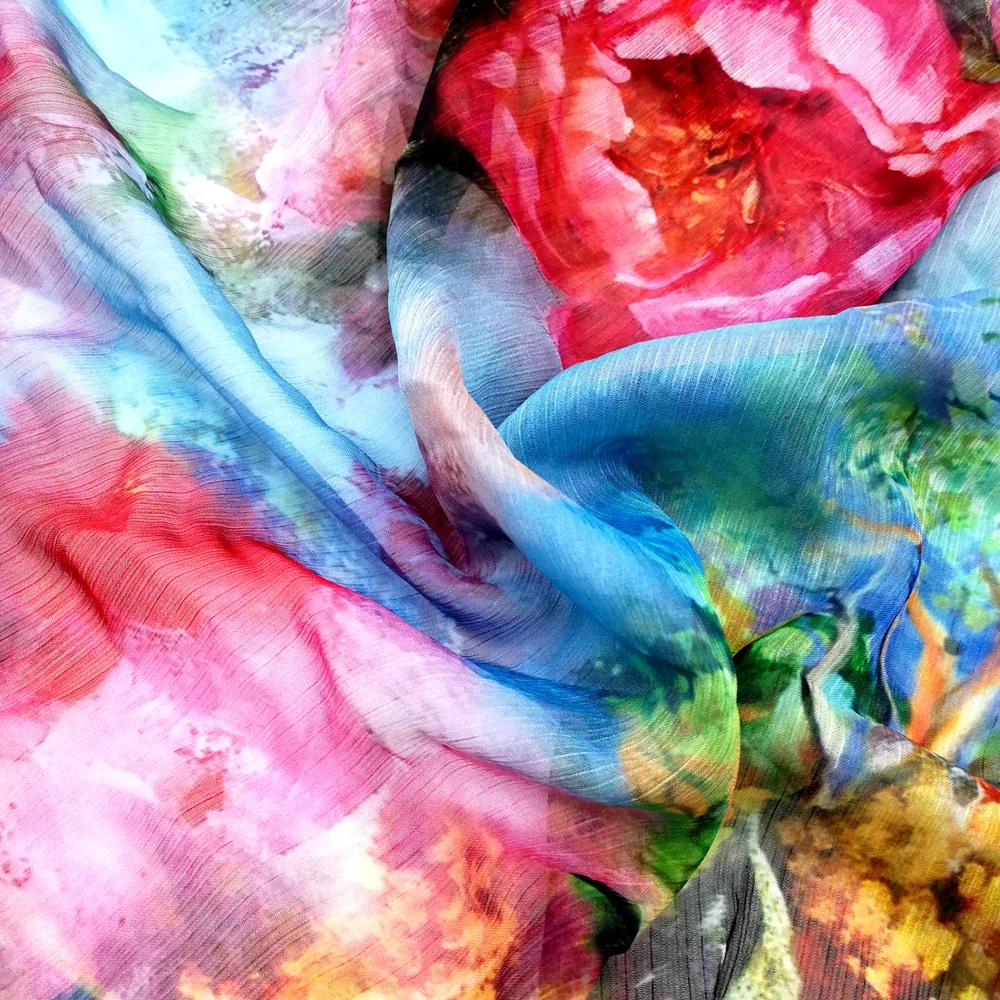 Digital print chiffon 30D crepe  Oil design style print fabric for gauze fabrics