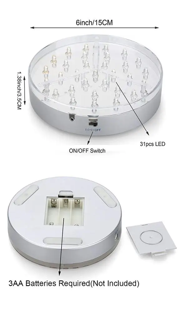 DIY Wedding Centerpiece Table Decorations  3AA Battery Operated 15CM  Diameter  Round White LED Under Vase Base Light