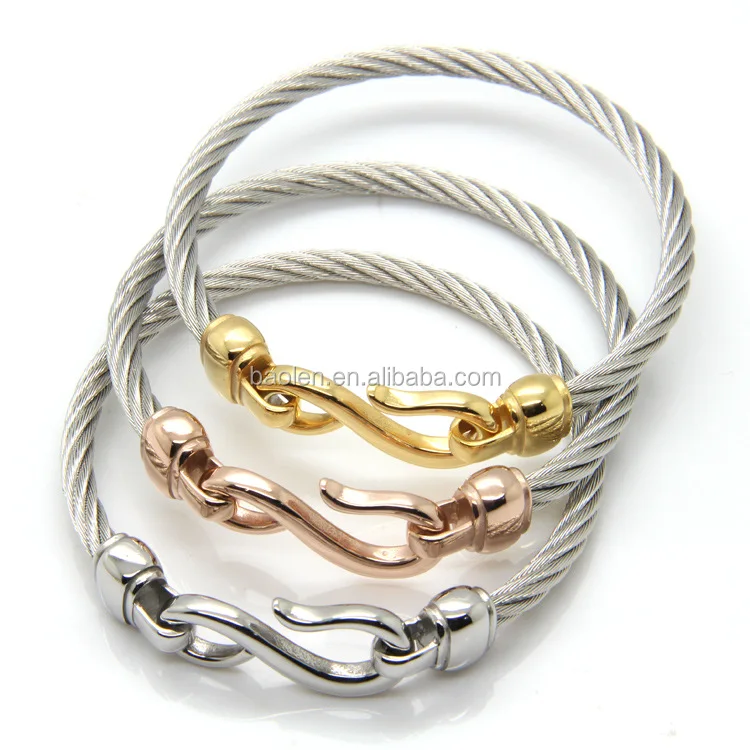 Stainless Steel Women Men Fishhook Angle Twist Buckle Cable Wire Bangle Magnet Bracelet