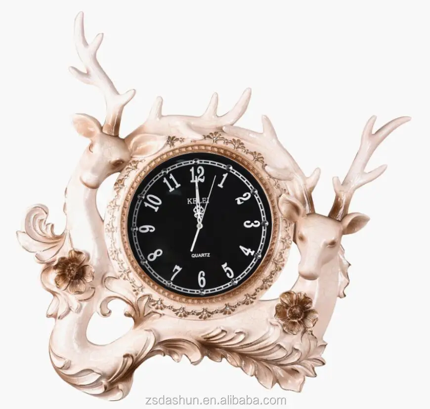 wall clocks antique gold resin metal clock couple deer