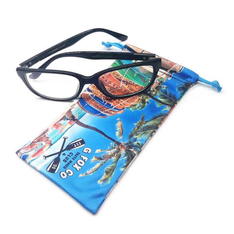 Custom Heat Transfer Print Microfiber Eyeglasses/Glasses/Sunglases Drawstring Soft Pouch