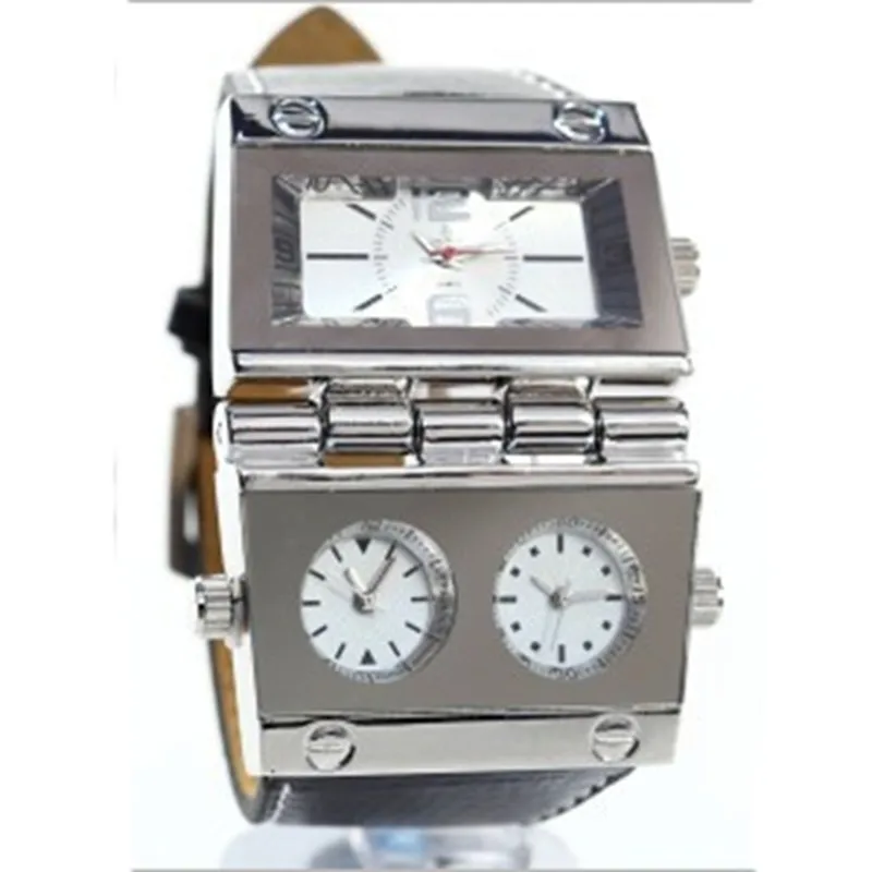 Unique Designer Watch 3 Time Zone Luxury Japanese Movement Genuine Leather Strap Large Dial 9525 Oulm Men Sports Watches
