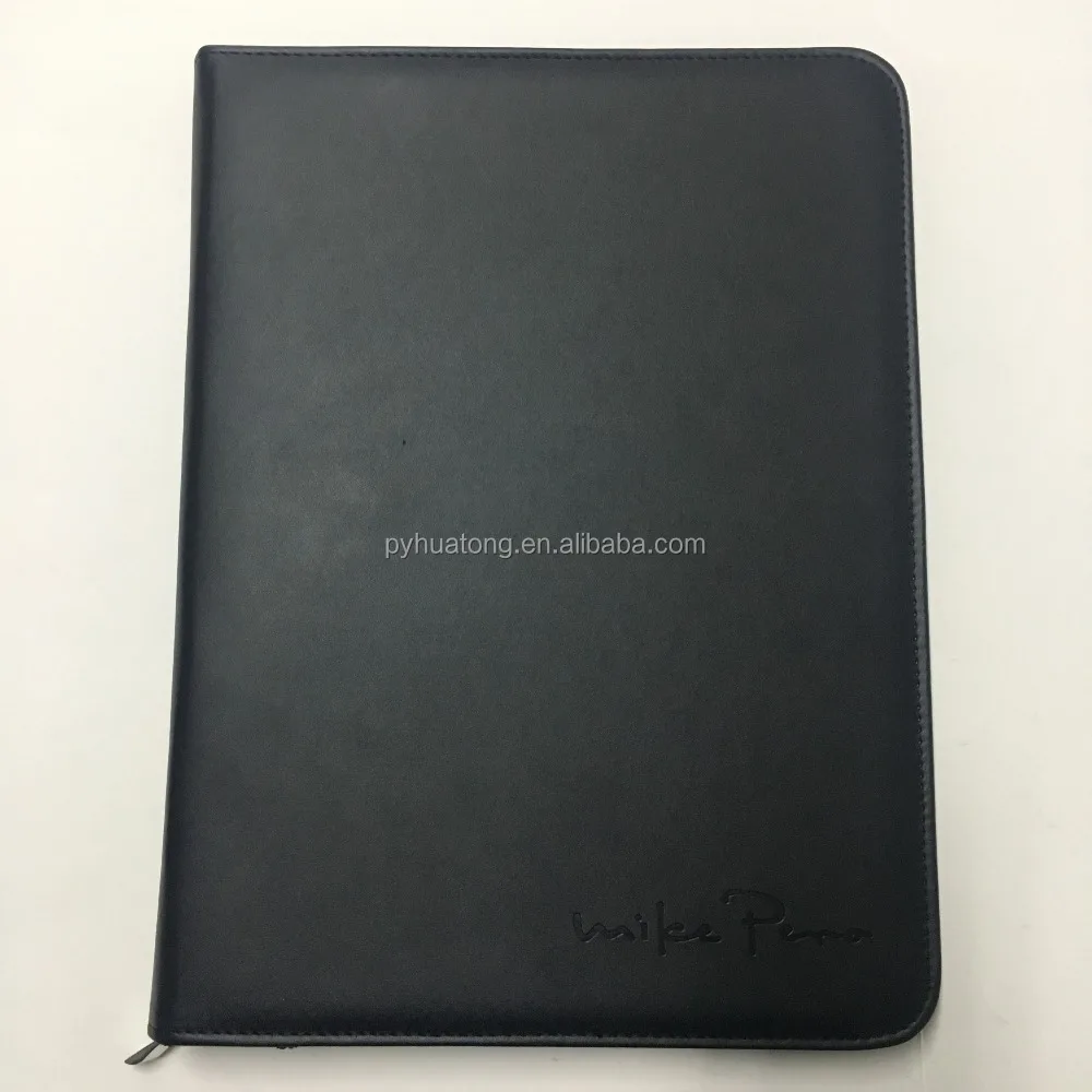 a4 pu leather portfolio with zipper closure