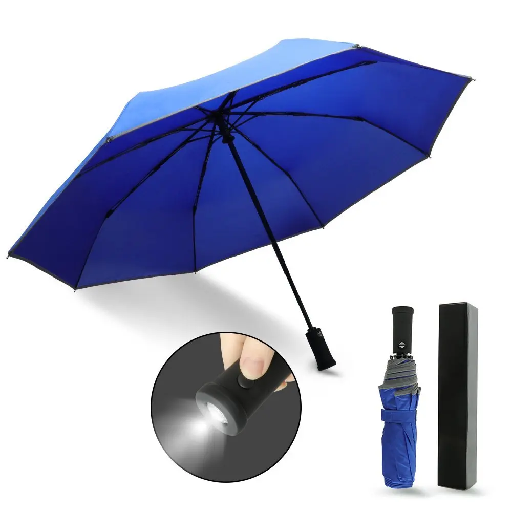 China Supplier Compact Travel Umbrella Windproofwith LED Flashlight Auto Open Close