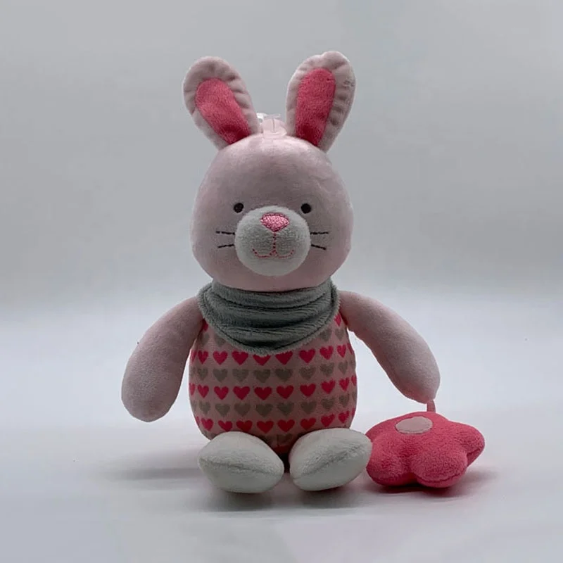 Custom Pink Bunny Stuffed Plush Toy Rabbit Music Hanging Bed