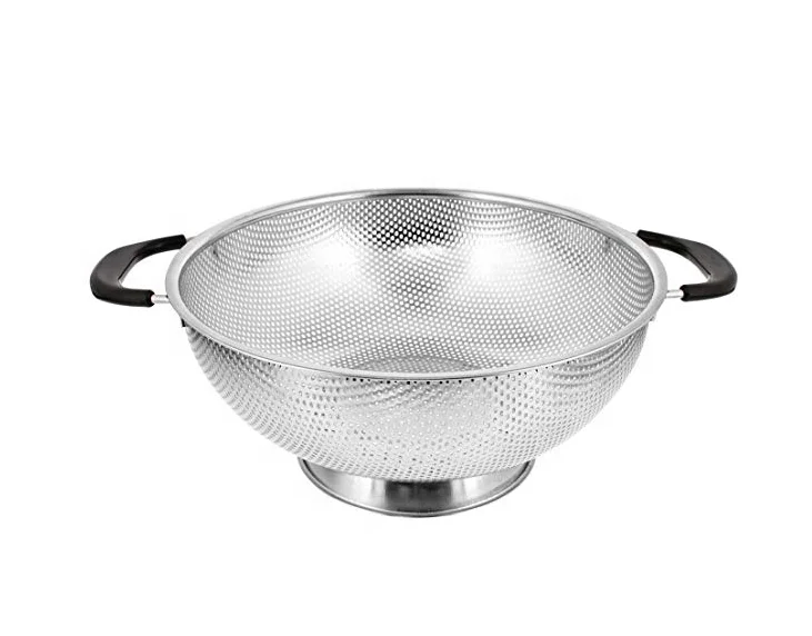 Stainless Steel Punching Hole Mesh Colander With Plastic Handle,Vegetable Colander