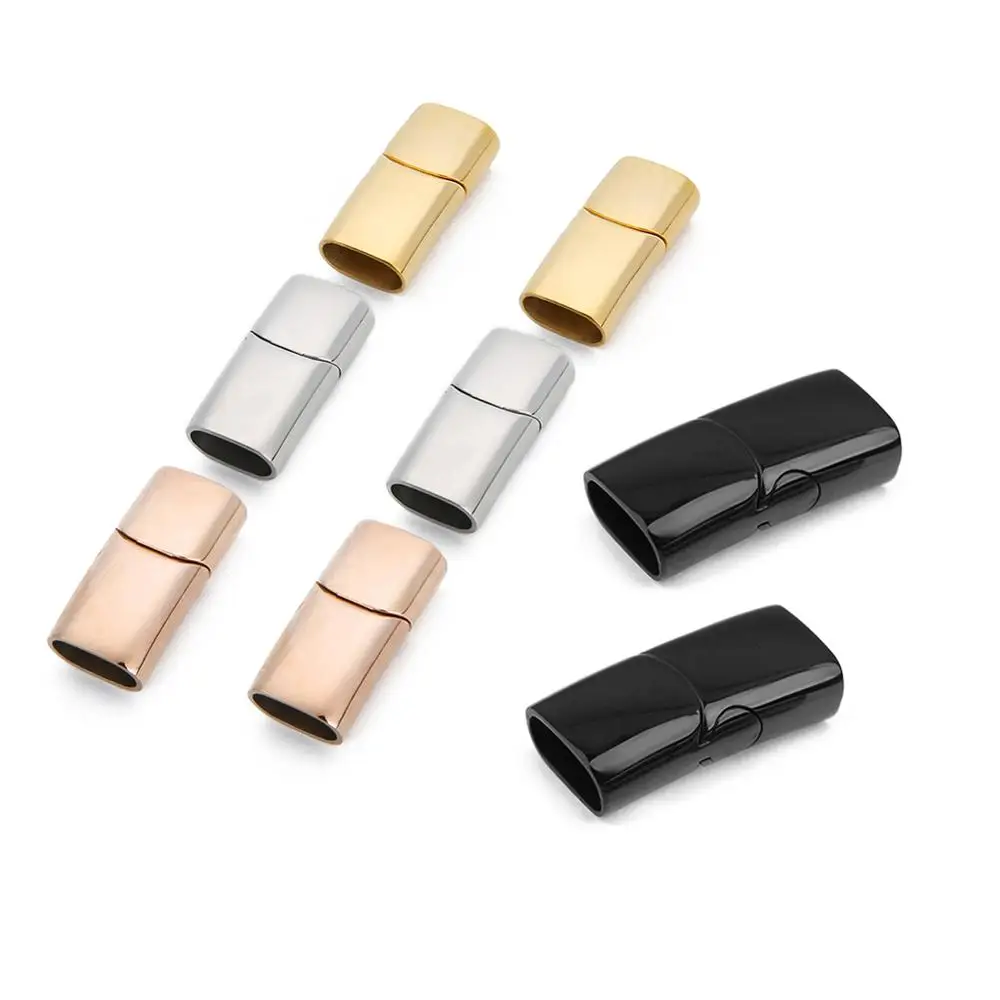 5mm 10mm wide wholesale black stainless steel clasp OEM jewelry magnetic clasps for flat leather bracelet making