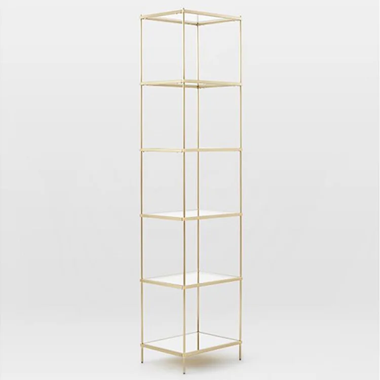 Modern gold stainless steel metal tempered glass display bookshelf