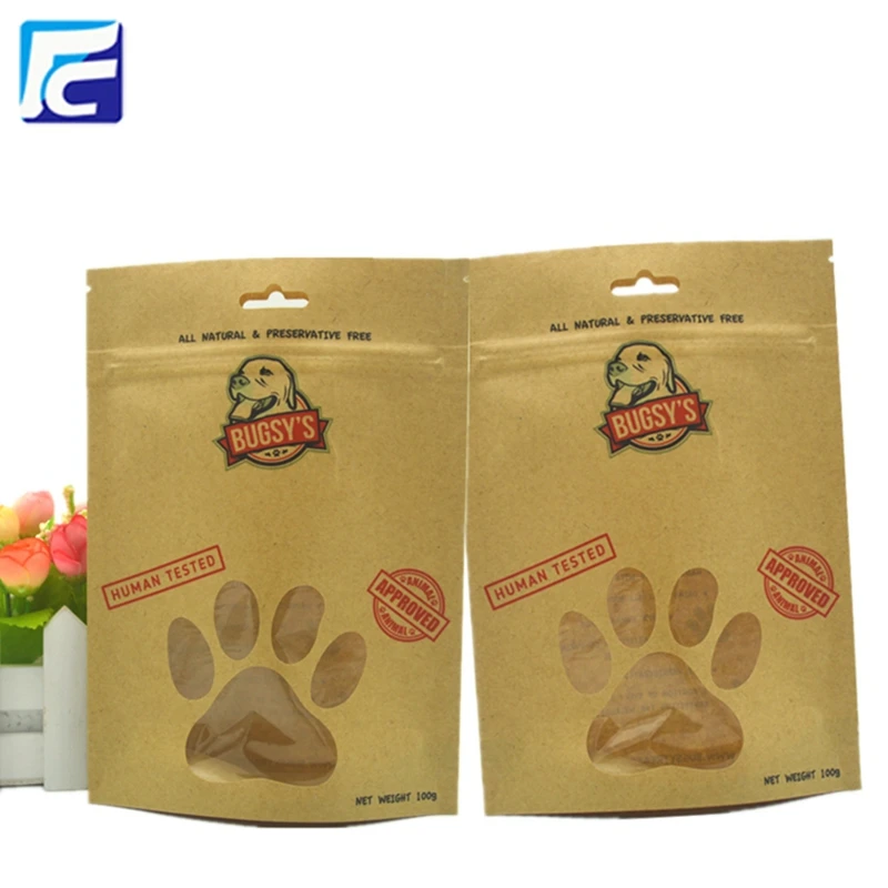 Brown and White Kraft Paper Standing Up Zipper Doypack Pouches Food Packaging Ziplock Bag Window