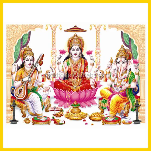
Factory selling 24k gold plated India god photo 3d hindu god picture with frame 