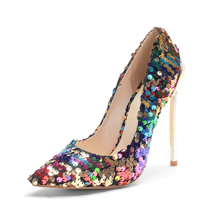 New fashion ladies noble dress shoes high heel metal sequins shoes