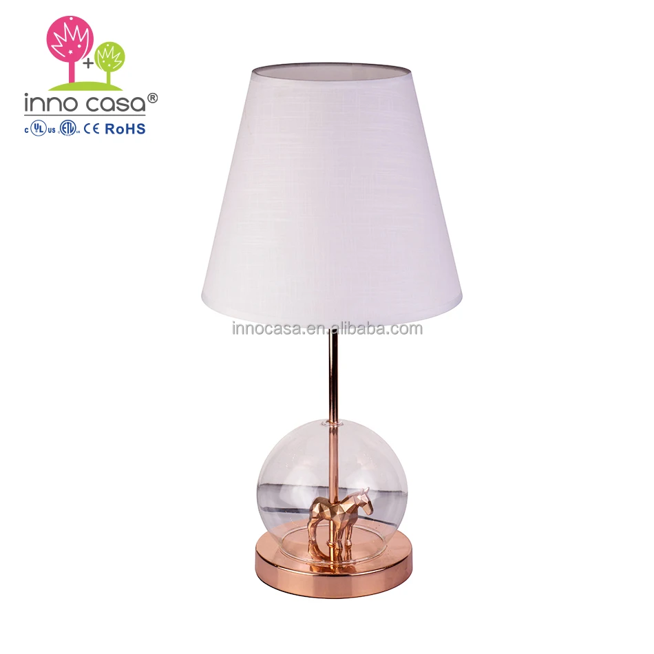 Modern 3D Animal Figural Lamp Rose Gold Geometry Horse in Globe Kids Reading Light