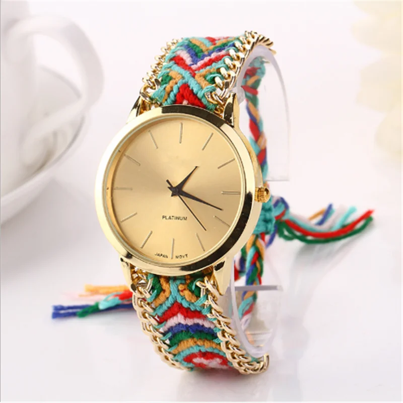 
National wind woven quartz watch Hot ladies bracelet watch Korean version of exquisite handmade lady watch 