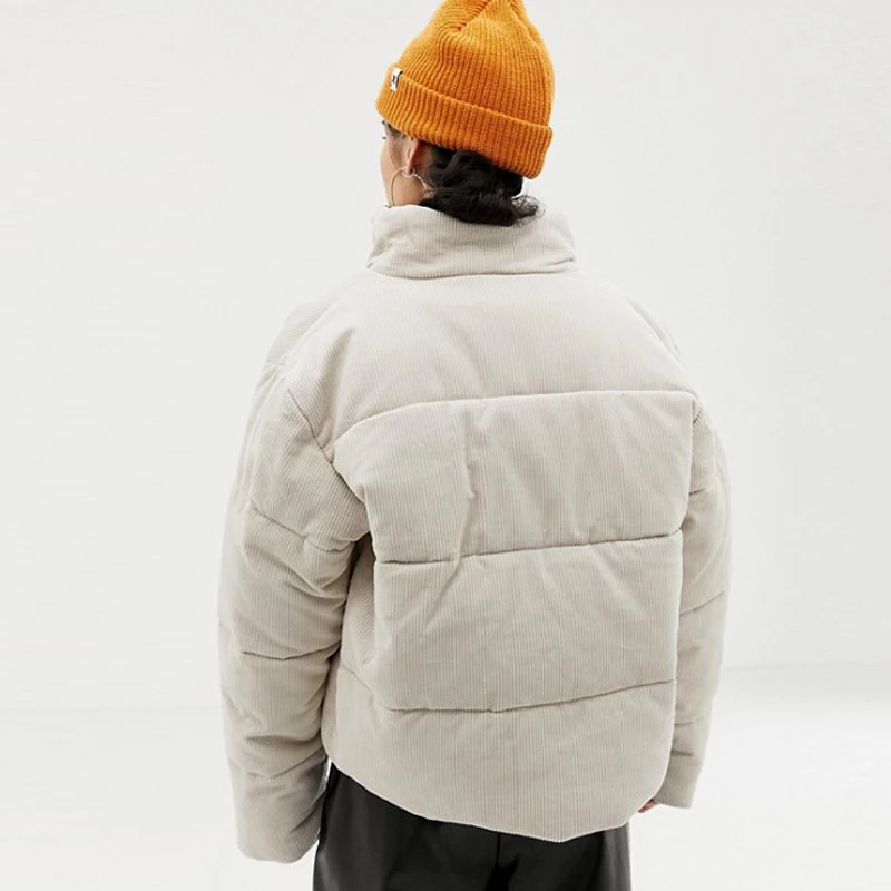 Wholesale jacket factory custom woven label unisex stand collar corduroy cotton-padded puffer jacket