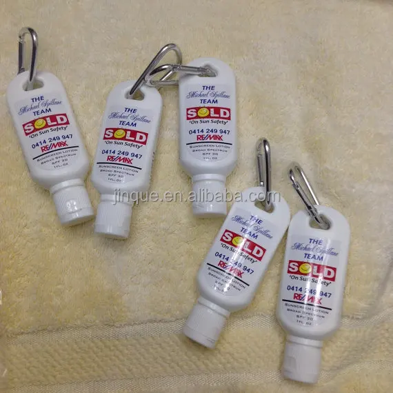 30ml 50ml 60ml SPF30 promotional sunscreen lotion with carabiner