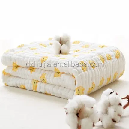 6 Layer Cotton Muslin Soft Baby Bath Towels Lovely Print Hooded Towel for Newborns