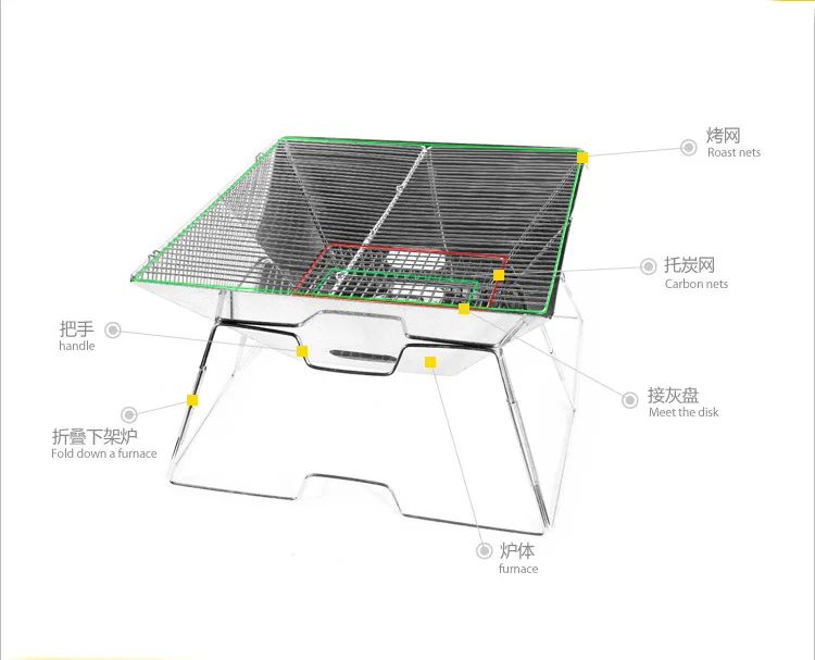 Стальной гриль для барбекю на древесном угле, портативная складная печь для барбекю, кемпинга на открытом воздухе