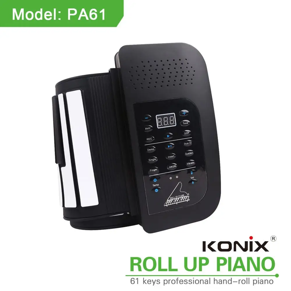 Custom Package Flexible Soft Midi Roll Up Piano, 61 Keys Portable Digital Keyboard Electric Foldable Hand Roll Piano