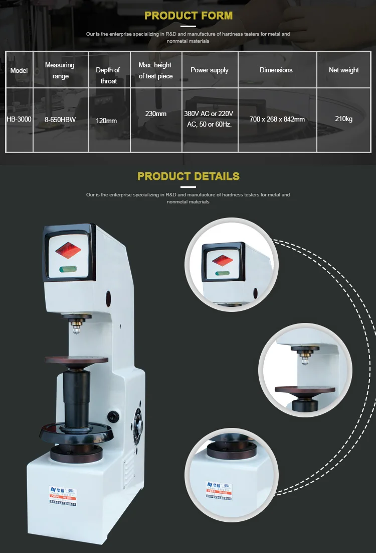 
Bench type Brinell hardness tester HB-3000B with readout microscope for indent measurement 