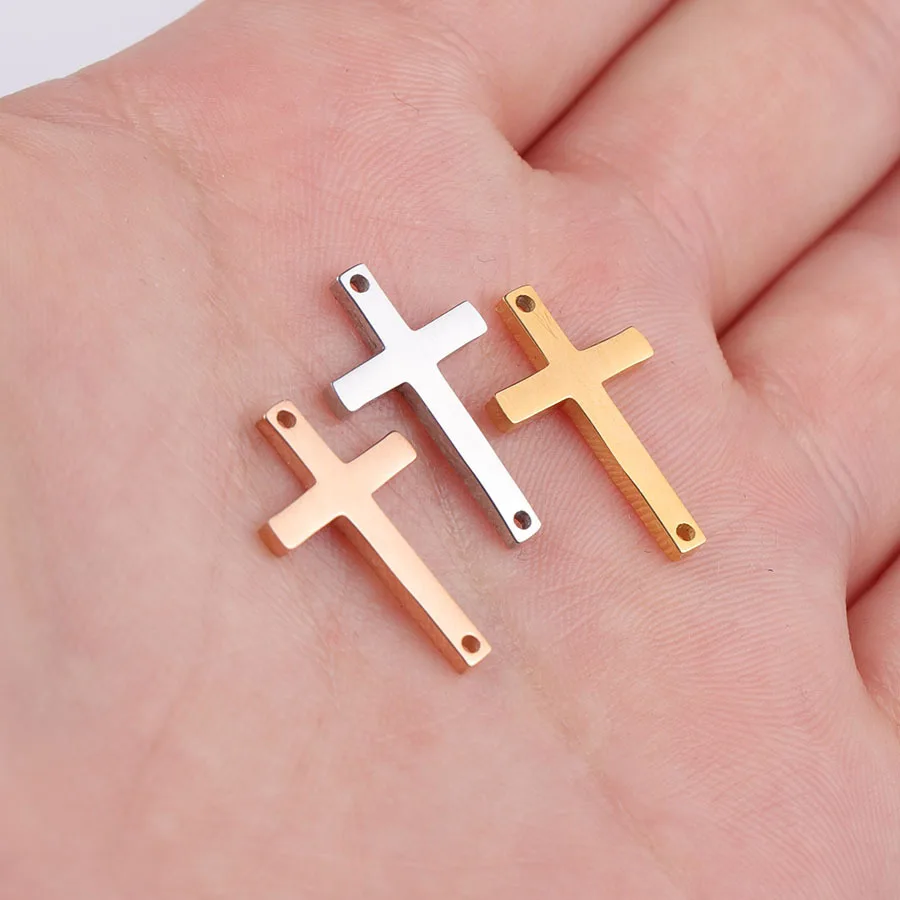 Gold Plated High Polished Stainless Steel  11*18mm Christ Cross Charms for DIY Jewelry Bracelet Making