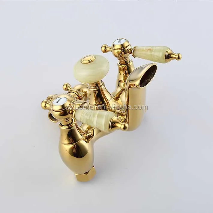 Gold plating shower mixer set with rainfall 8 inch brass shower head , ceramic handle , jade mixer