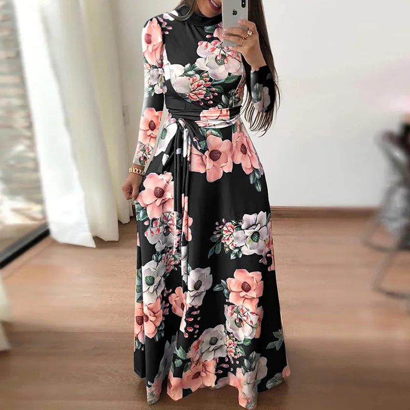 
Modern stylish woman clothing ladies floral print long maxi dress 