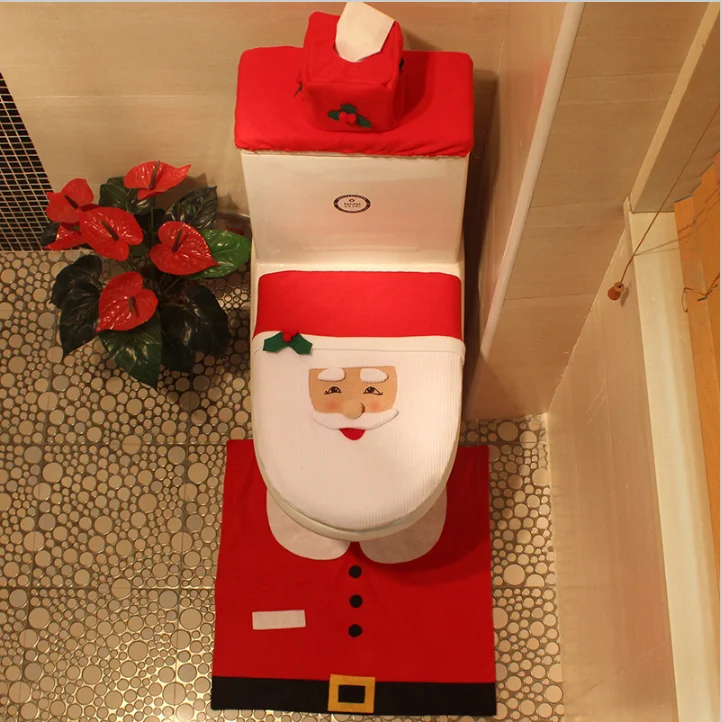 Santa Claus Toilet Seat Cover and Rug Bathroom Set Contour Rug Christmas Decorations for Home Papai Noel Navidad Decoracion