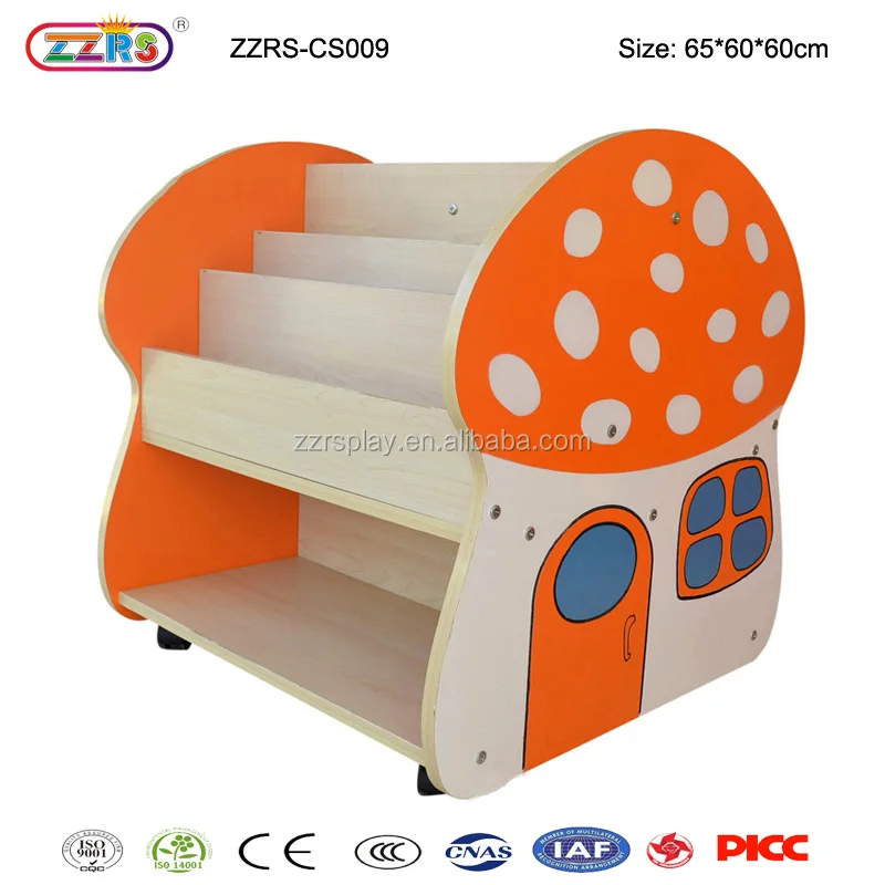 
kindergarten preschool equipment wooden portable book shelf for kids 