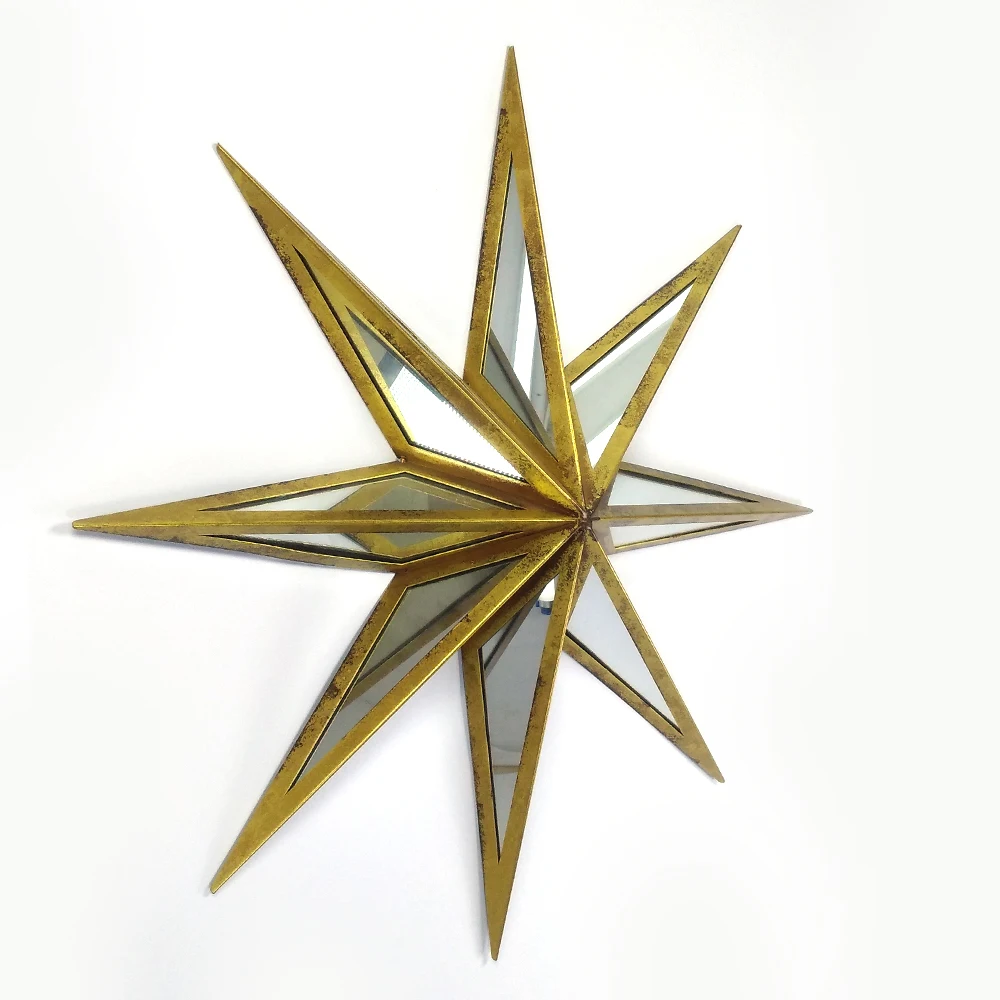 23 inch 58.5cm star shape gold wall mounted metal framed decorative mirror glass for living room