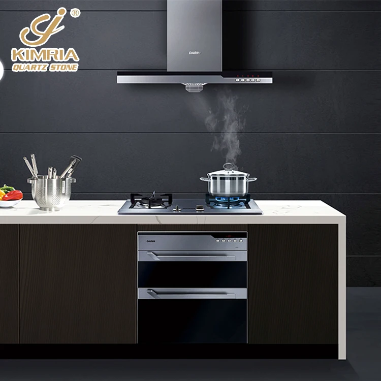 Custom design anti-scratch kitchen worktops white quartz stone slab countertop island top dining table