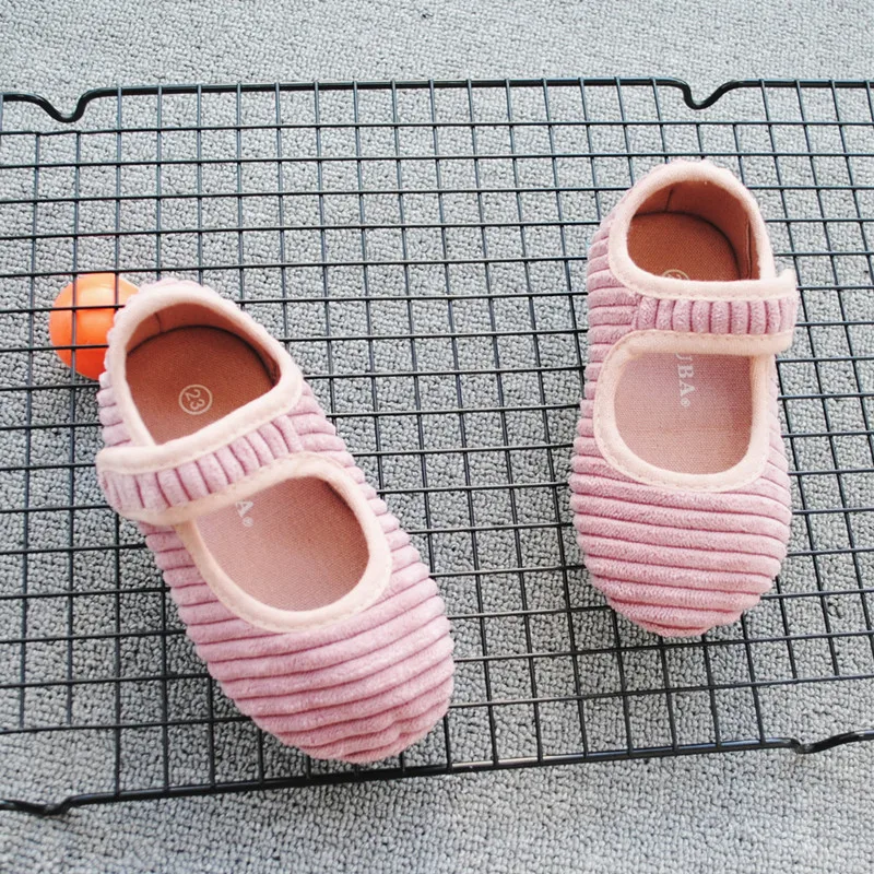 
E59-b03 Girls Beautiful Princess Corduroy Dress Shoes Soft Rubber Sole Cute Party Children Fashion Footwear 