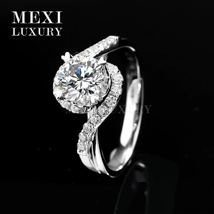 Factory 18k white gold 6.5mm 1CT def moissanites engagement gold diamond ring