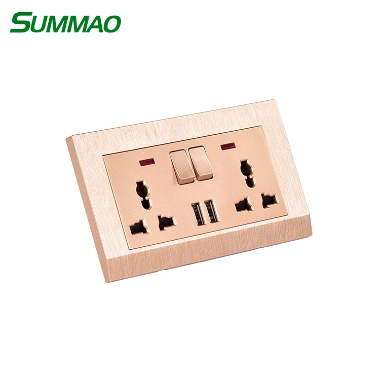 2 Gang Switches 3 Pins 13A Power Electric Outlet Wall Socket Double UK Socket With 2 USB Ports