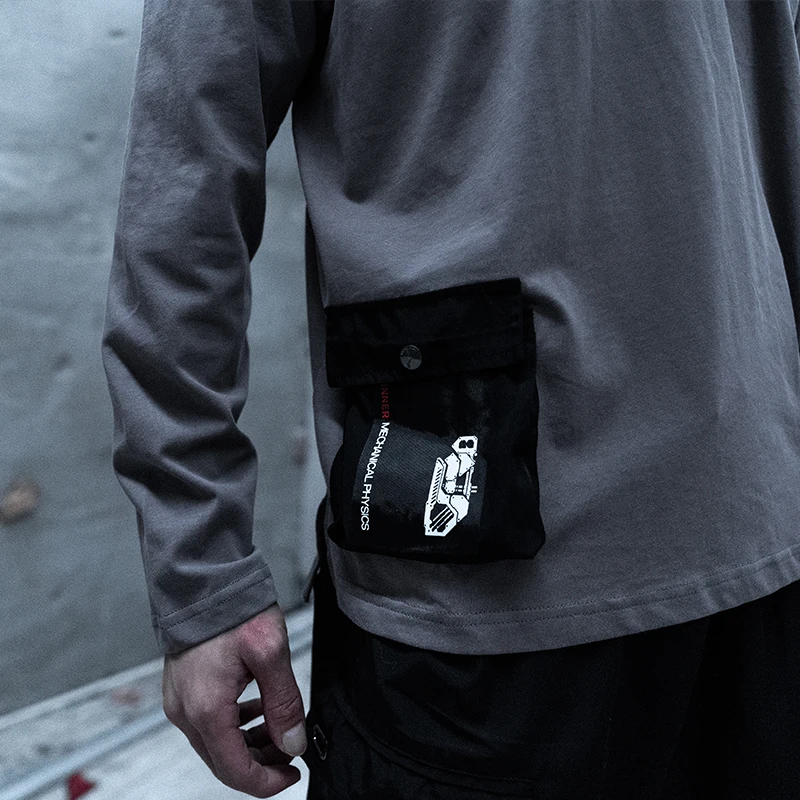 Killwinner new spring and autumn tide hip hop tops men women long sleeve print pockets casual sports tshirts