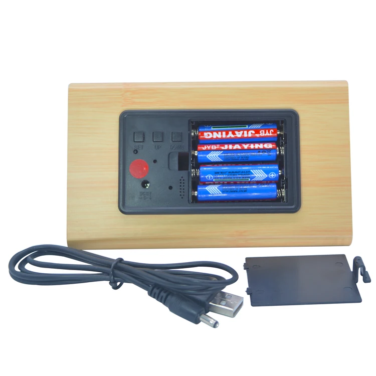 Chinese Home Deco Voice Control Electronic Digital Wood Alarm Clock