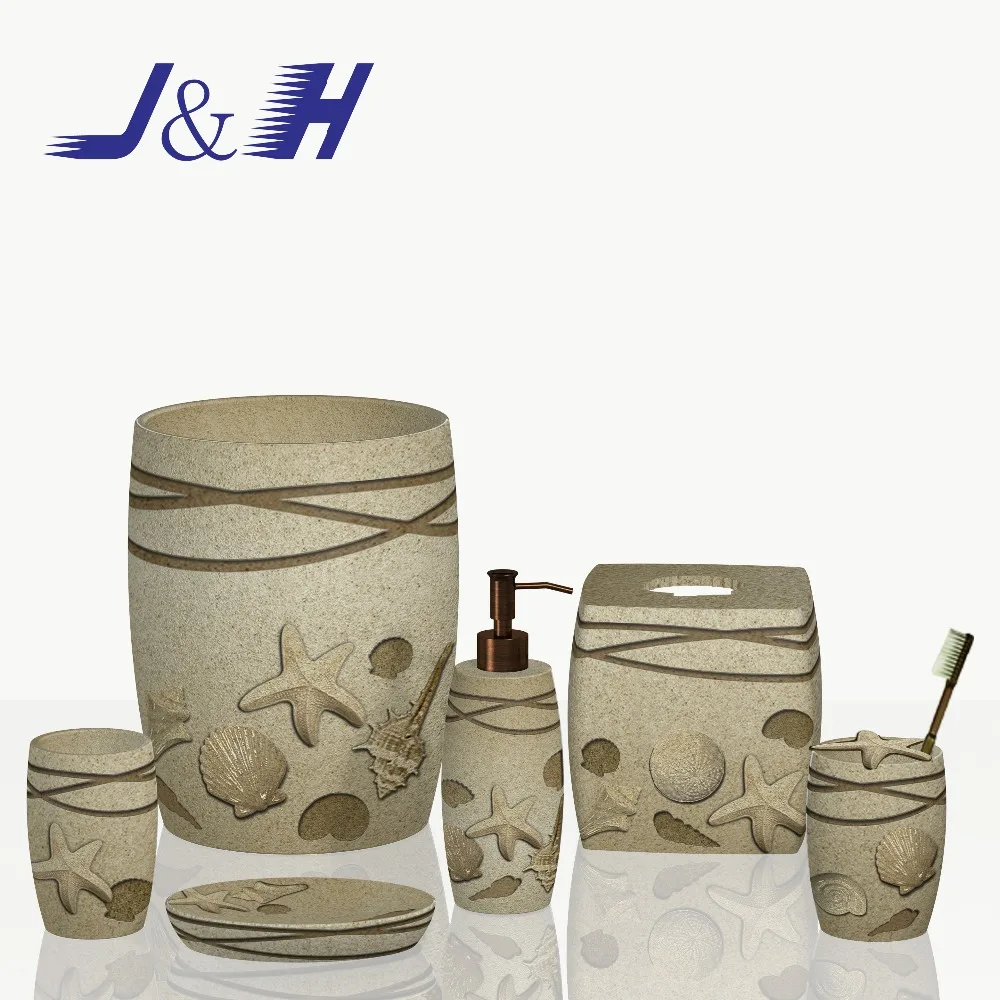 Delicate Butterfly Pattern yellow  Sandstone Finished Resin Bathroom Set