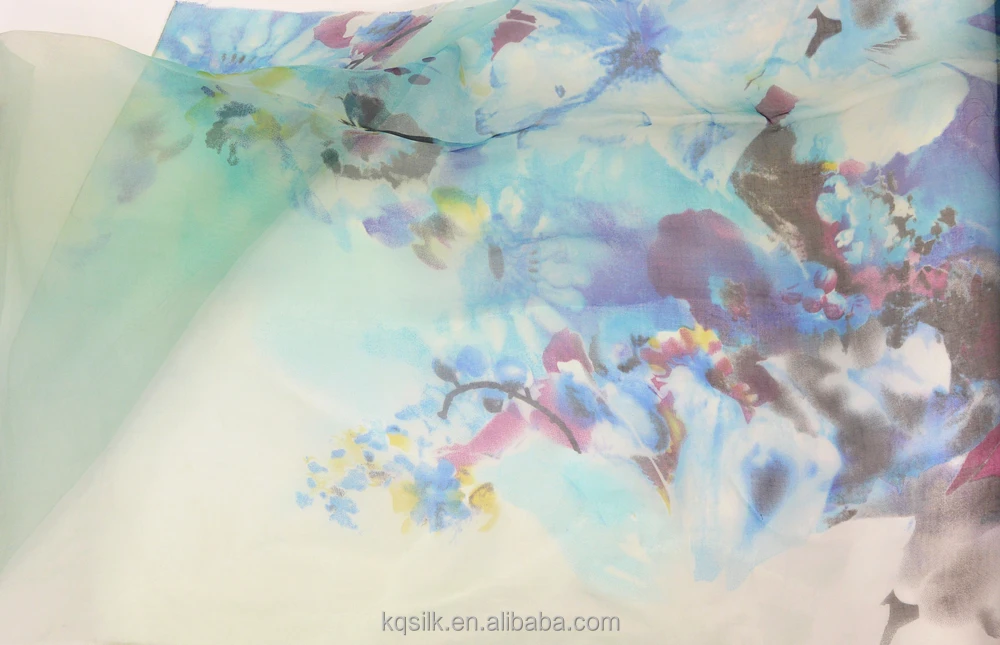 
Quality assured digital printed 100% silk organza fabric india/sky blue saree 