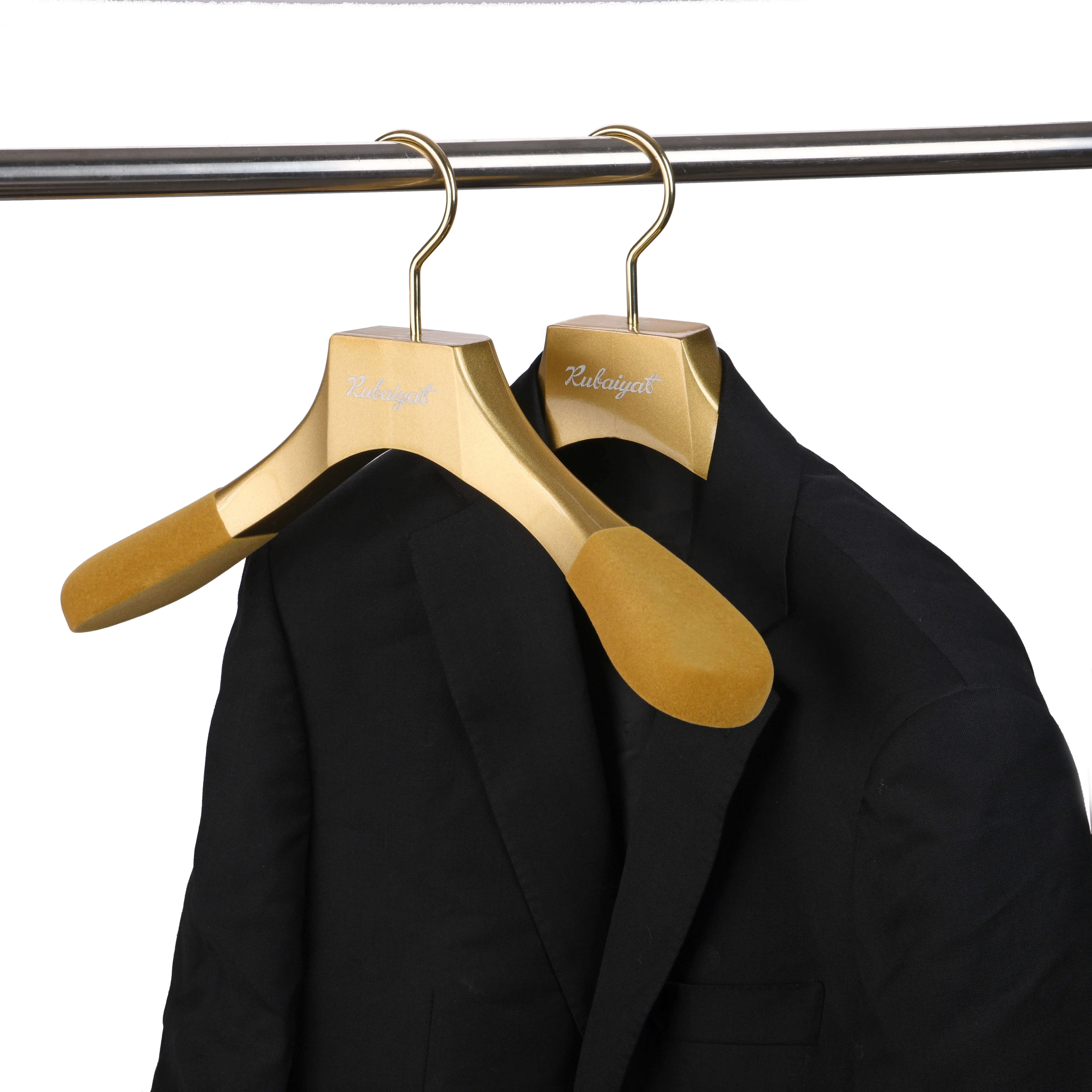 Factory Luxury high quality custom gold wooden clothes hangers with logo for boutique and fashion shop