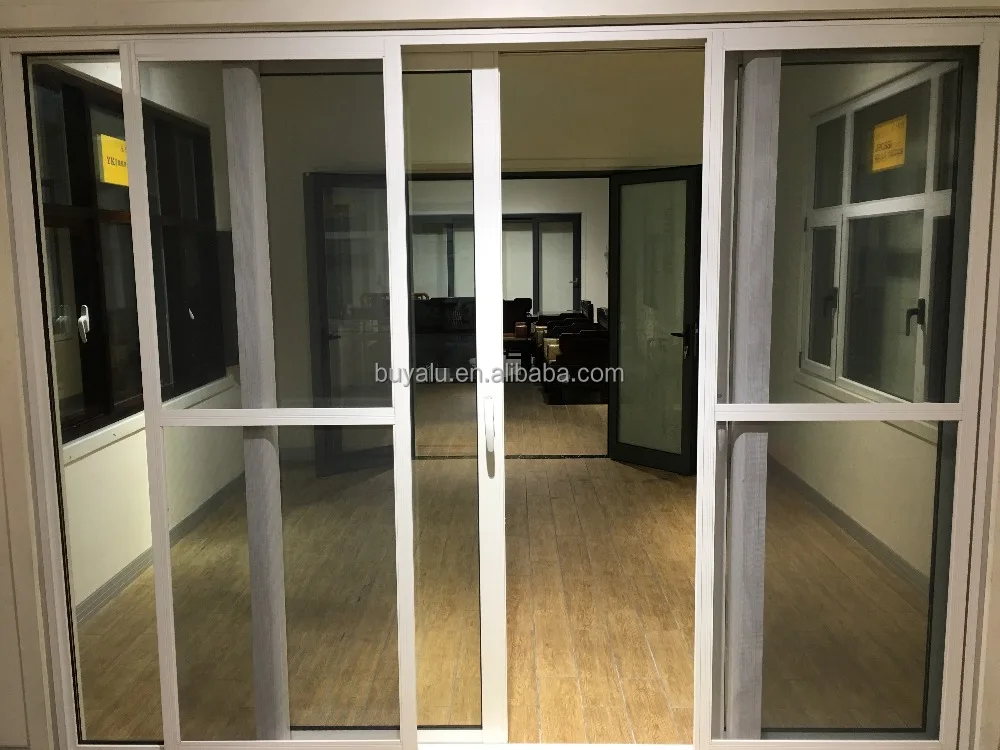 Aluminum Sliding Door 3Track Rail with Screen and Grating Grilling Rack Rotor handle lock