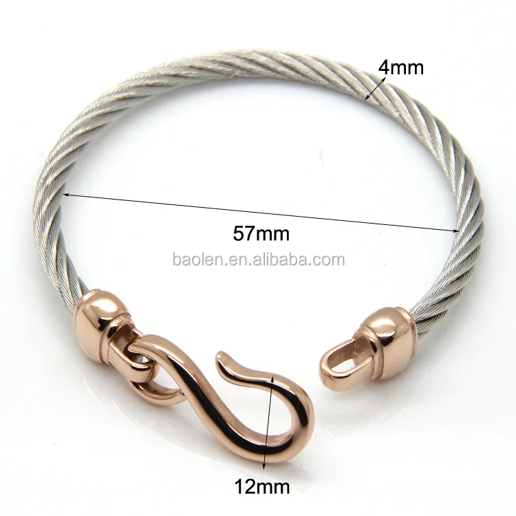 Stainless Steel Women Men Fishhook Angle Twist Buckle Cable Wire Bangle Magnet Bracelet