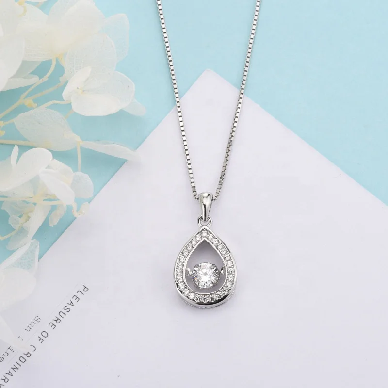 DW34 925 Sterling Silver beating heart Necklaces Water Tear Drop Dancing 4A Zircon Smart pendant for women