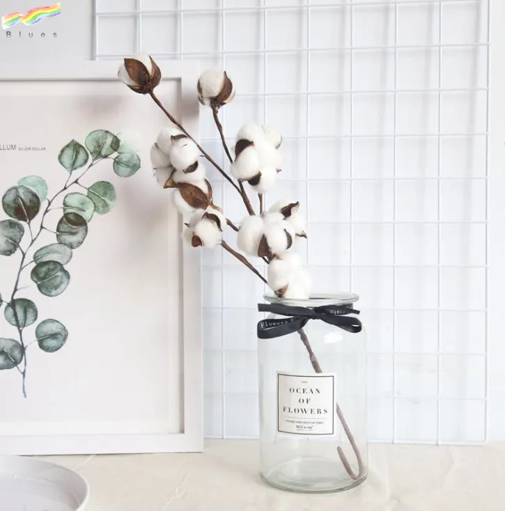 Really Natural White Cotton Stems Dried Flower Branch 10 Head for Farmhouse Style Decoration