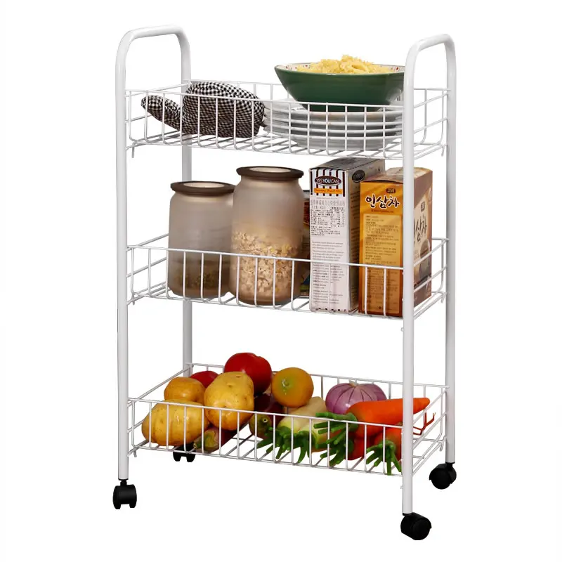 3 Tier Trolley Utility Rolling Cart with Large Storage and Wheels for Office Kitchen,Bedroom,Bathroom Food Storage Basket Stand