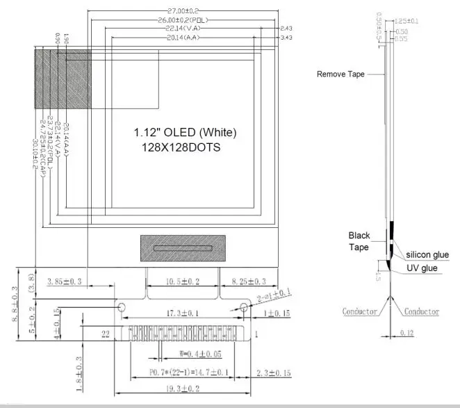 1.12 inch 128x128 small OLED Display I2C SPI for smart watch