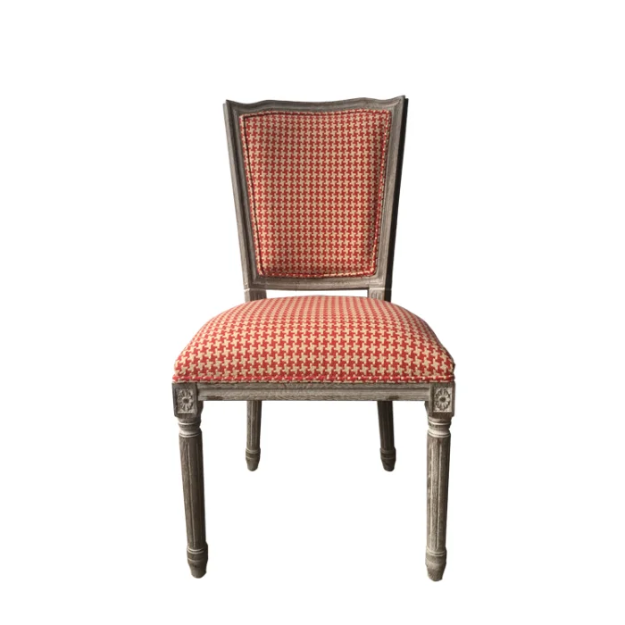 French Country Farm House Style Dining Room Furniture Linen Fabric Upholstered Oak Wood Louis Dining Chairs