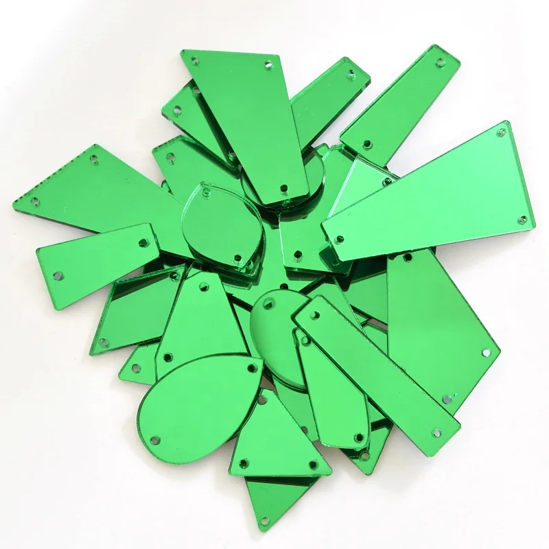 New Green Sewing Crystal Gemstones Over 37 Shape Flatback Acrylic Mirror Sticker Finish Sew on Rhinestones for Evening Dress