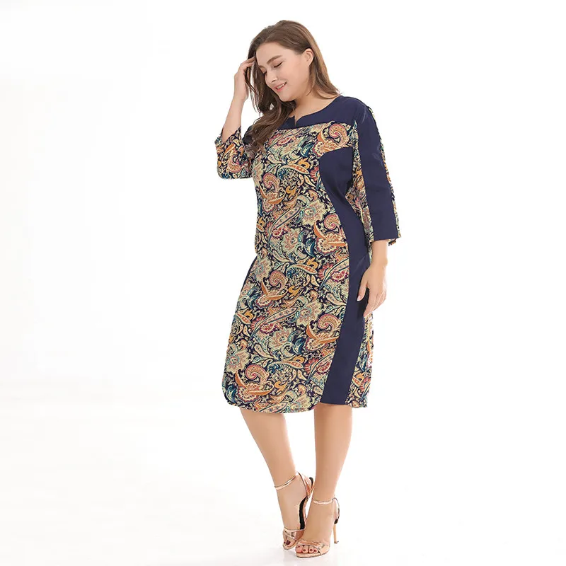 
Wholesale fashional retro floral ladies dress plus size medium with side pockets 