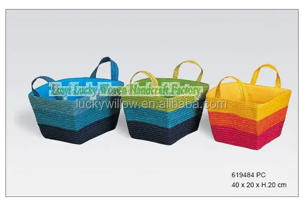 5 pcs set square and round seagrass storage basket & straw basket