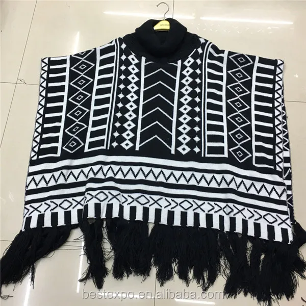 
wholesale latest sweater designs for girls knitted turtleneck poncho with fringe guangzhou factory coat 